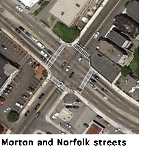 Aerial view of Morton and Norfolk streets