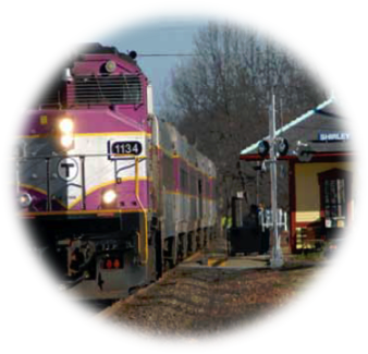 photo of a commuter rail locomotive at a station